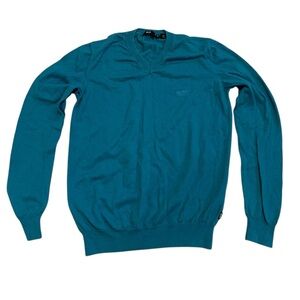 BOSS Hugo Boss Men's V-Neck Knit Sweater in Teal/Turquoise - Size M